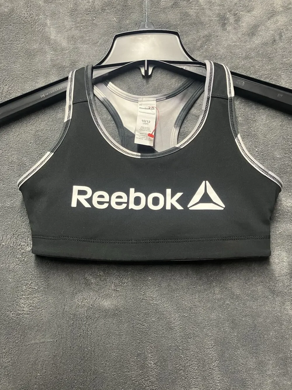 Reebok Sports Bra Girls Reversible Racerback Black Ombre Athletic Crop Top 10/12